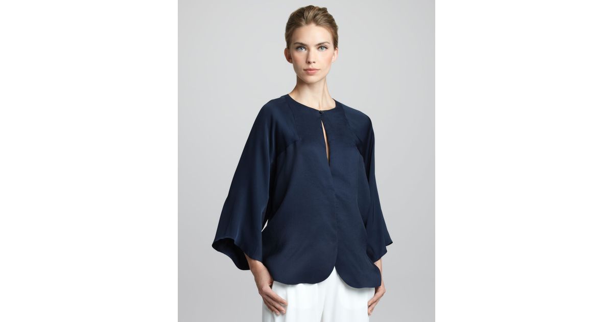 giorgio armani silk kimono top in blue lyst giorgio armani silk kimono top in blue lyst