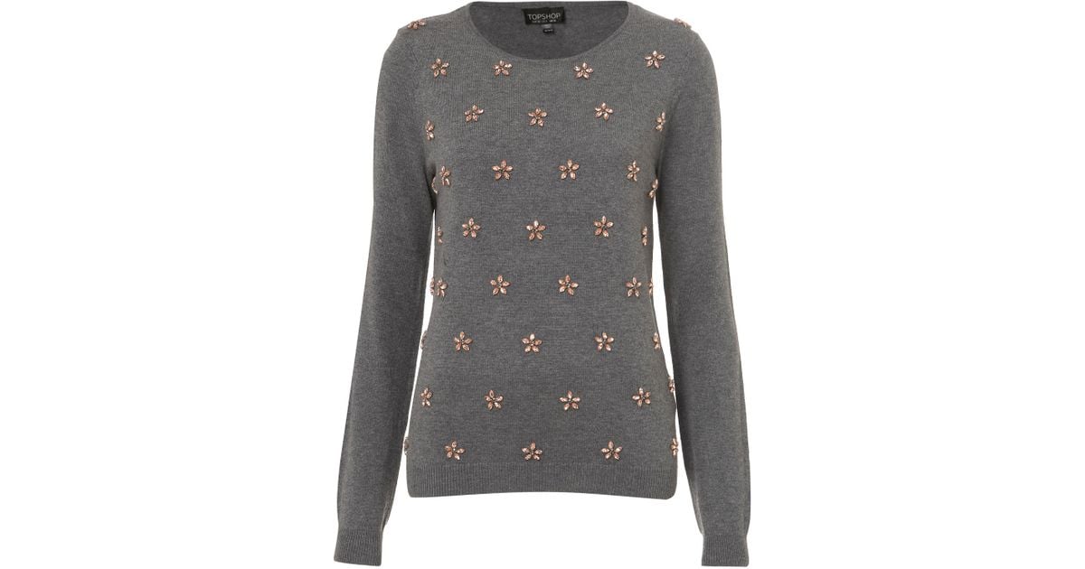 Knitted Flower Jumper in Gray Lyst