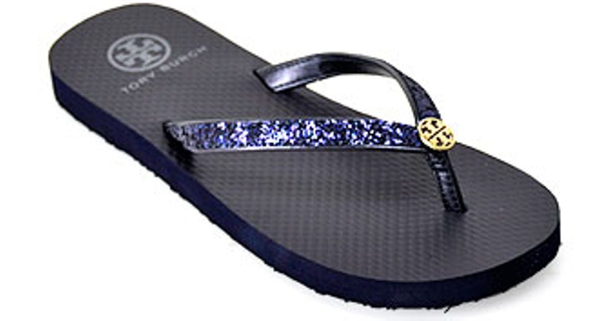 Lyst - Tory Burch Adia Flip Flop Navy Glitter Thong Sandal in Blue