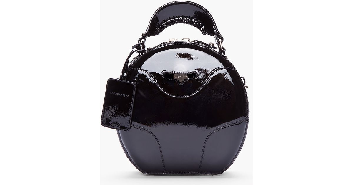 Carven Black Patent Leather Round Bag in Black | Lyst