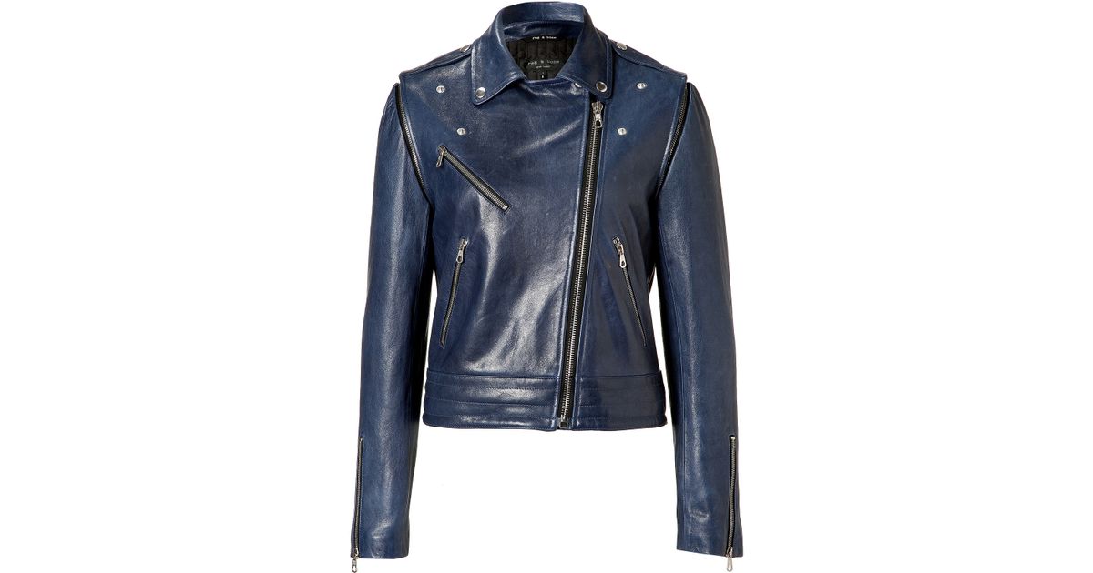 Lyst Rag Bone Dark Navy Bowery Leather Jacket In Blue