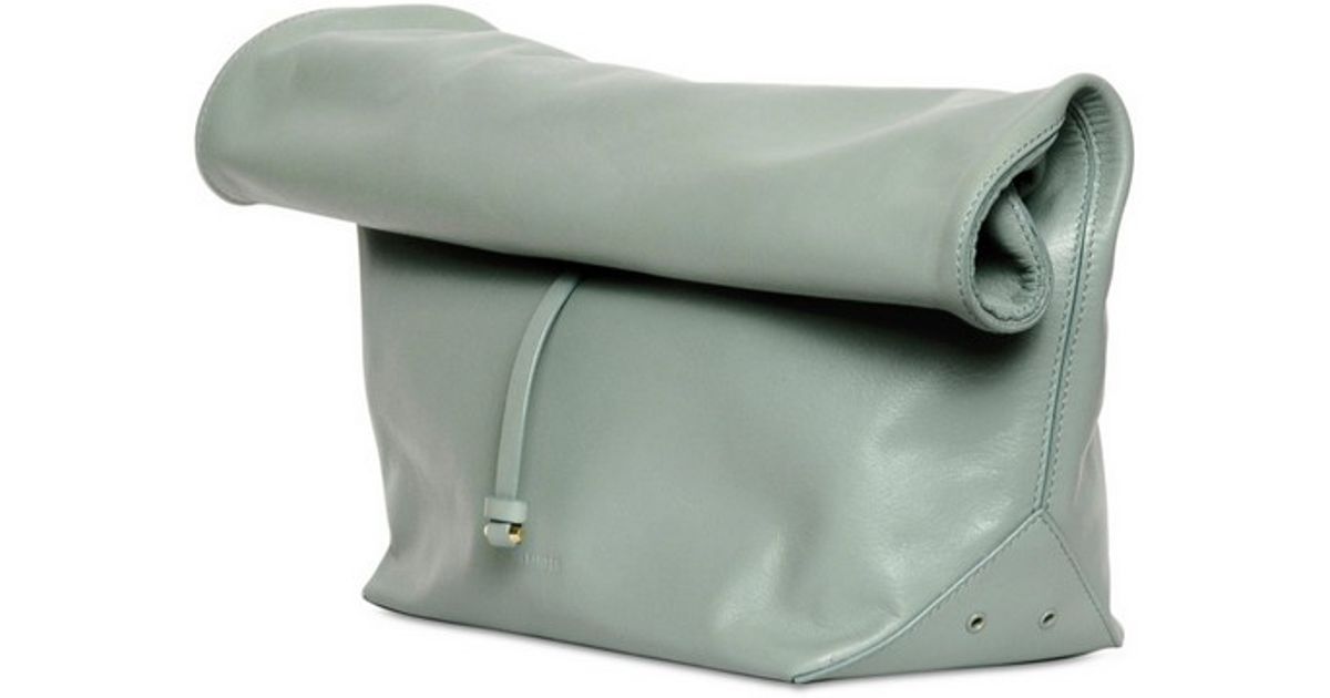 Jil Sander Green Nuzzi Na Leather Lunch Bag Clutch Lyst