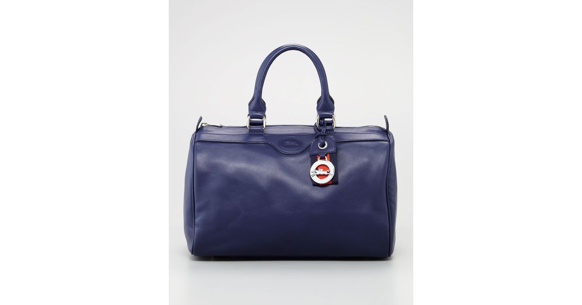 Lyst Longchamp Au Sultan Leather Bowler Bag Navy In Blue