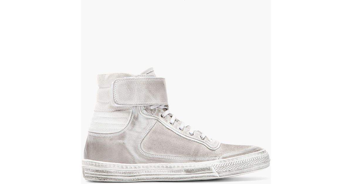 Diesel Black Gold Silver Leather Hightop Sneakers in