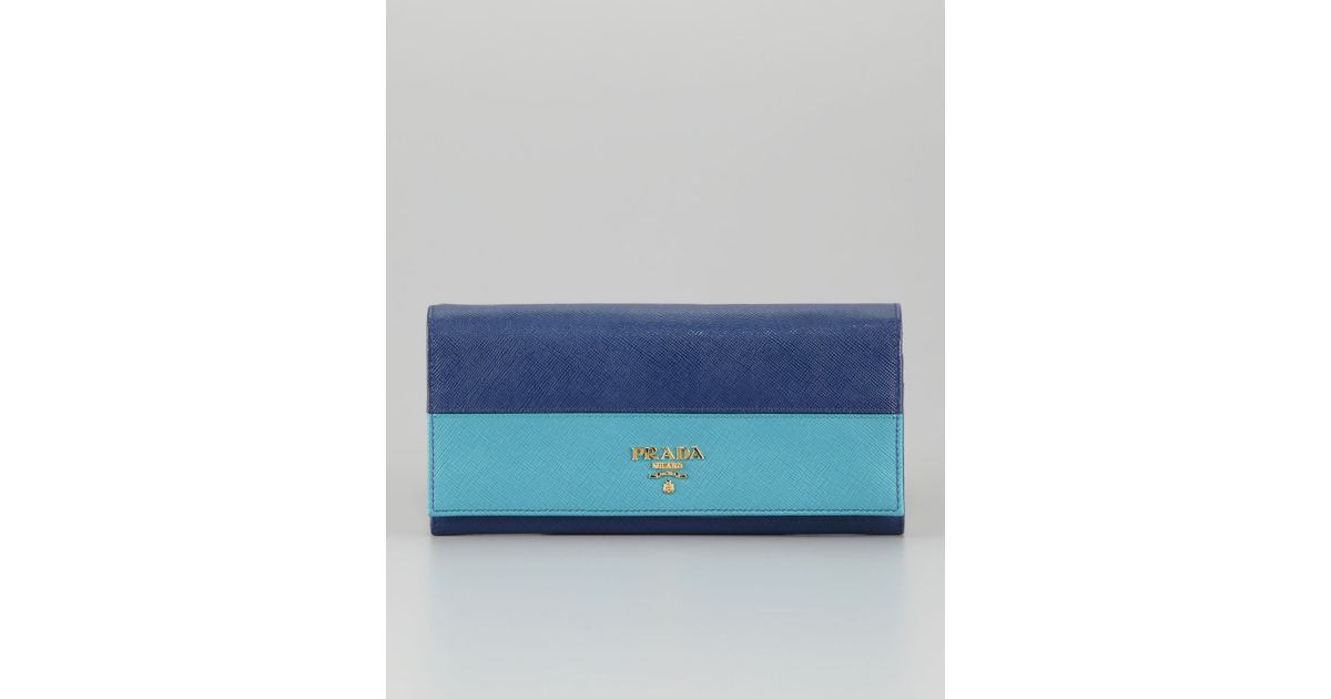 Prada Saffiano Bicolor Wallet in Blue (bluette/turchese) | Lyst