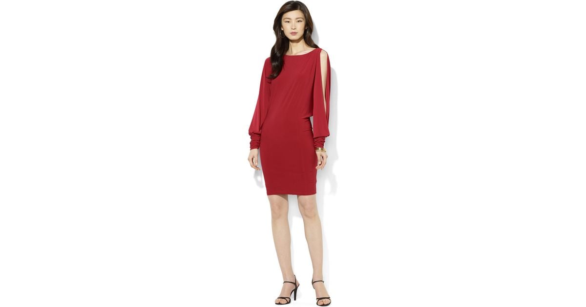 Lyst - Lauren By Ralph Lauren Long Sleeve Red Split Sleeve Matte Jersey ...