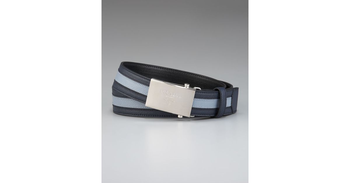Prada Saffiano Stripe Belt in Blue for Men (blue/ light blue) | Lyst  