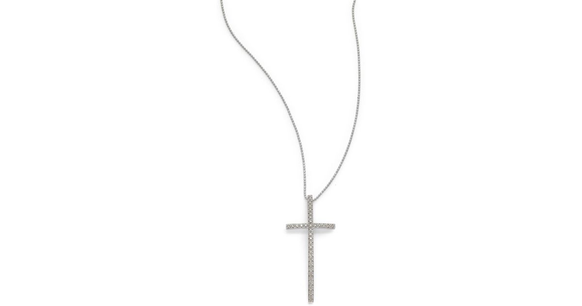 Lyst Sydney Evan Diamond Large Thin Cross Pendant Necklace in Metallic