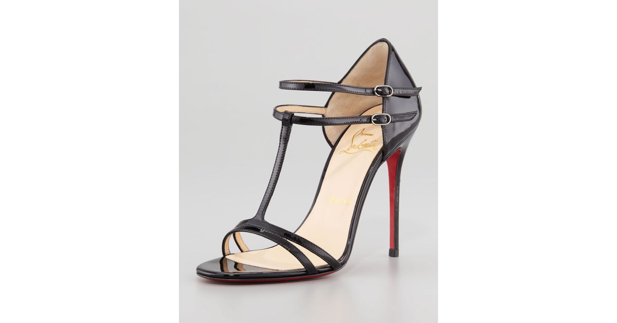 christian louboutin imitations - Christian louboutin Tstrap Patent Red Sole Sandal in Black | Lyst