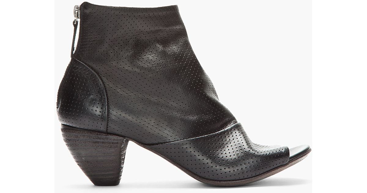 Lyst - Marsèll Black Leather Open Toe Perforated Zip Ankle Boots in Black