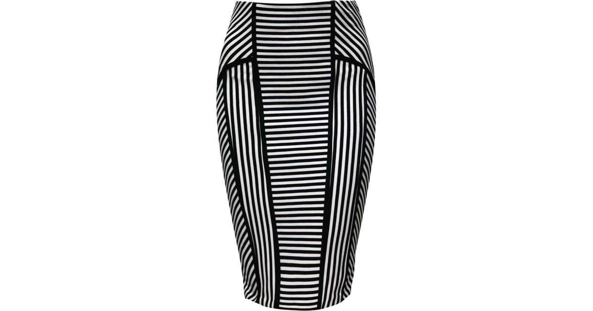 Jane norman Striped Pencil Skirt in Black | Lyst