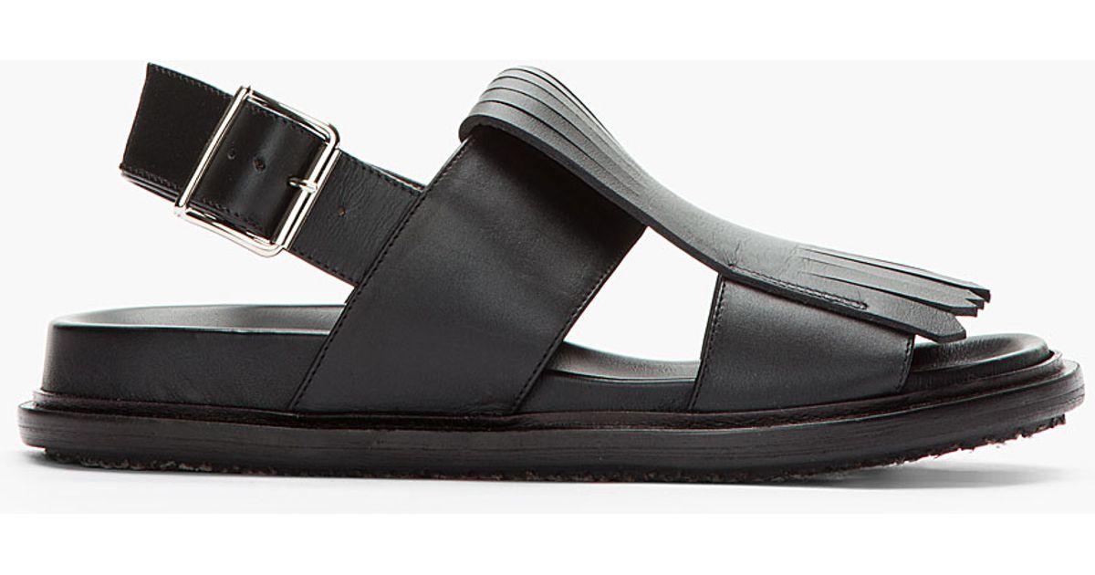 Marni Fringed Leather Sandals in Black for Men | Lyst