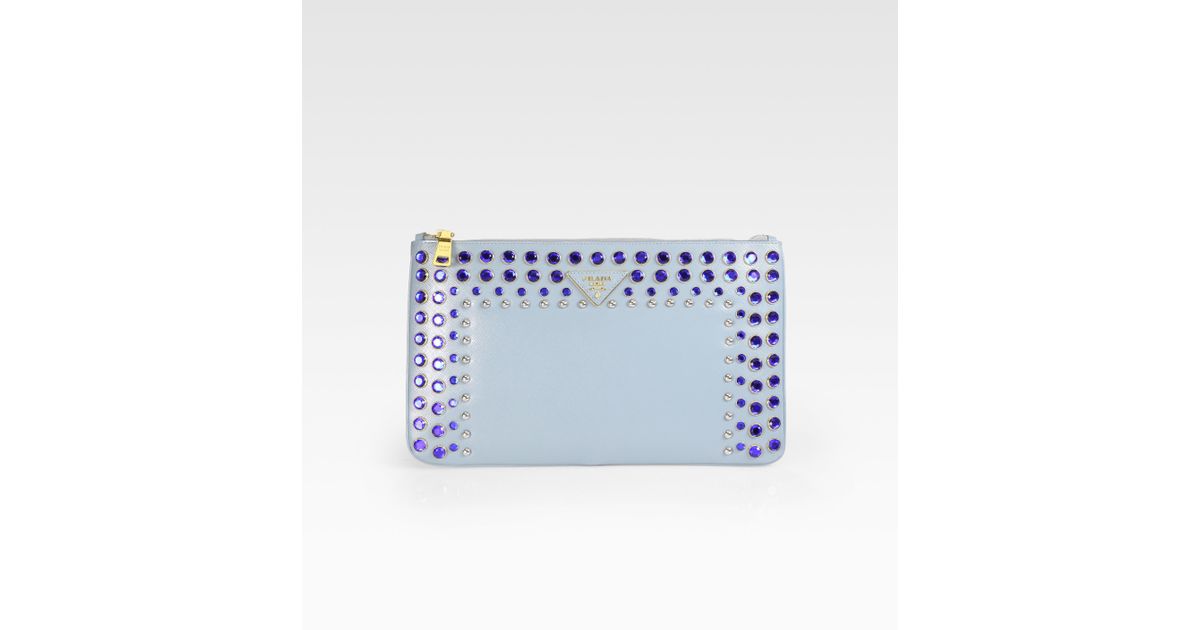 Prada Vern Jeweled and Studded Clutch in Blue (lago-blue) | Lyst