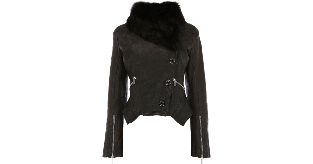Lyst Karen Millen Leather Flying Jacket In Black