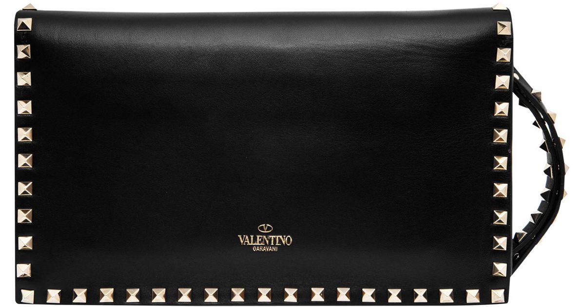 Valentino Black Leather Rockstud Clutch Bag