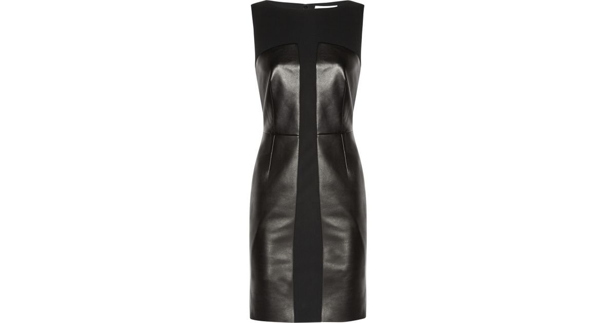 Lyst - Saint Laurent Leather and Stretchwool Crepe Dress in Black
