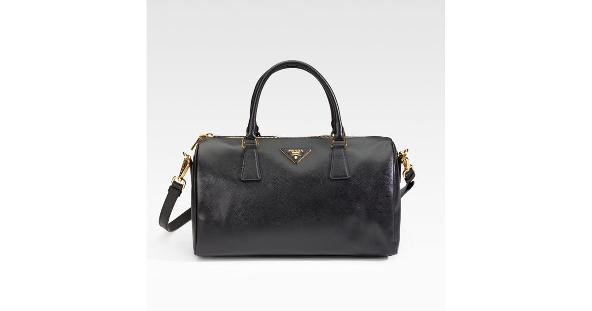 Prada Saffiano Lux Boston Bag in Black | Lyst