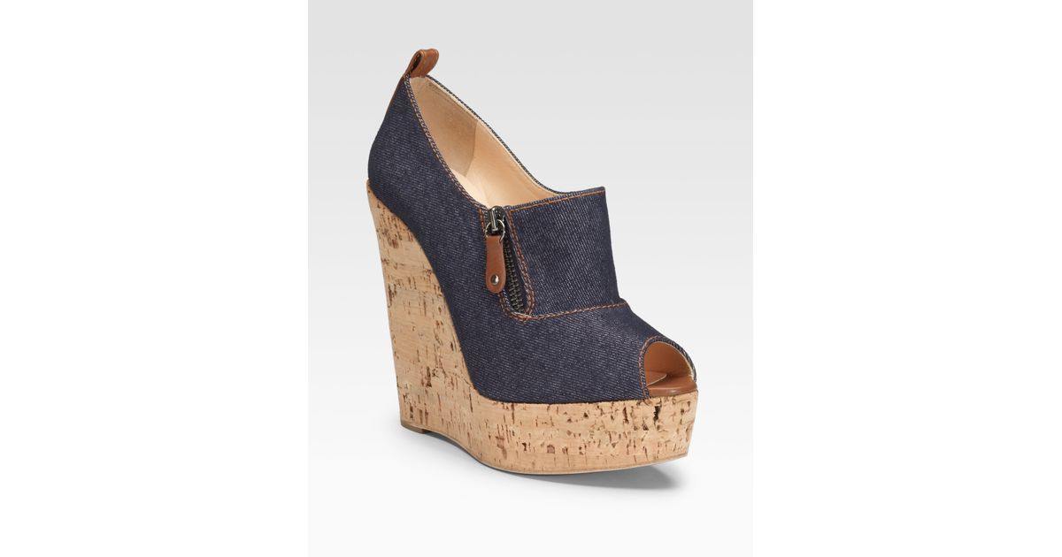 christian louboutin denim wedge