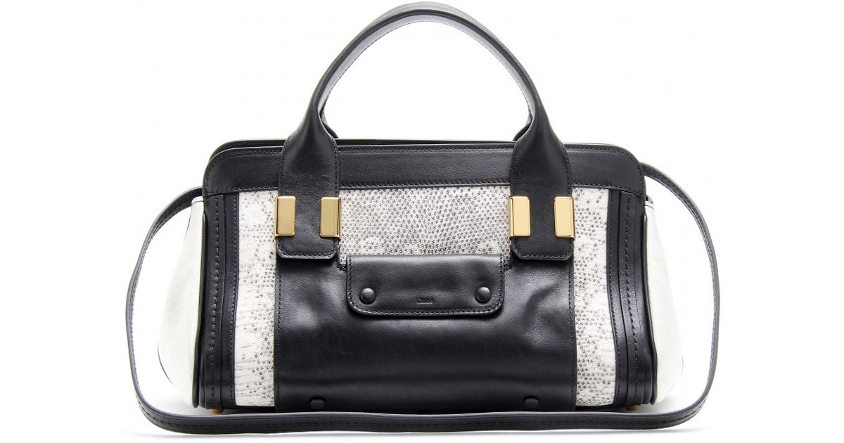 Chlo Alice Small Embossed Leather Tote in Black (black/white) | Lyst