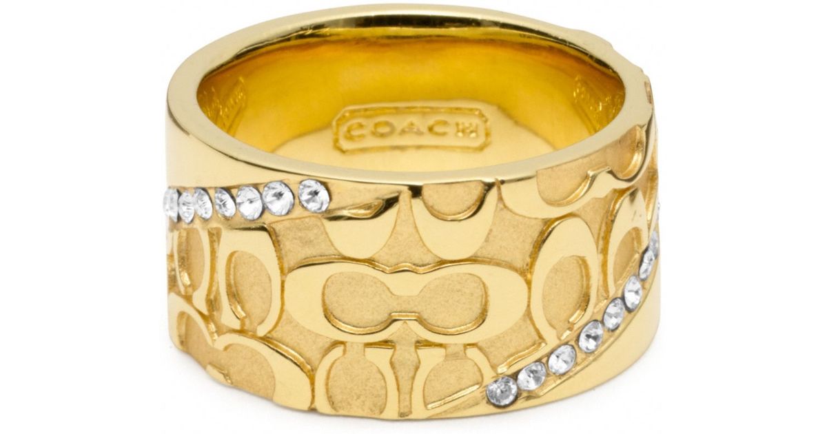 Lyst - Coach Half Signature Pave Band Ring in Metallic