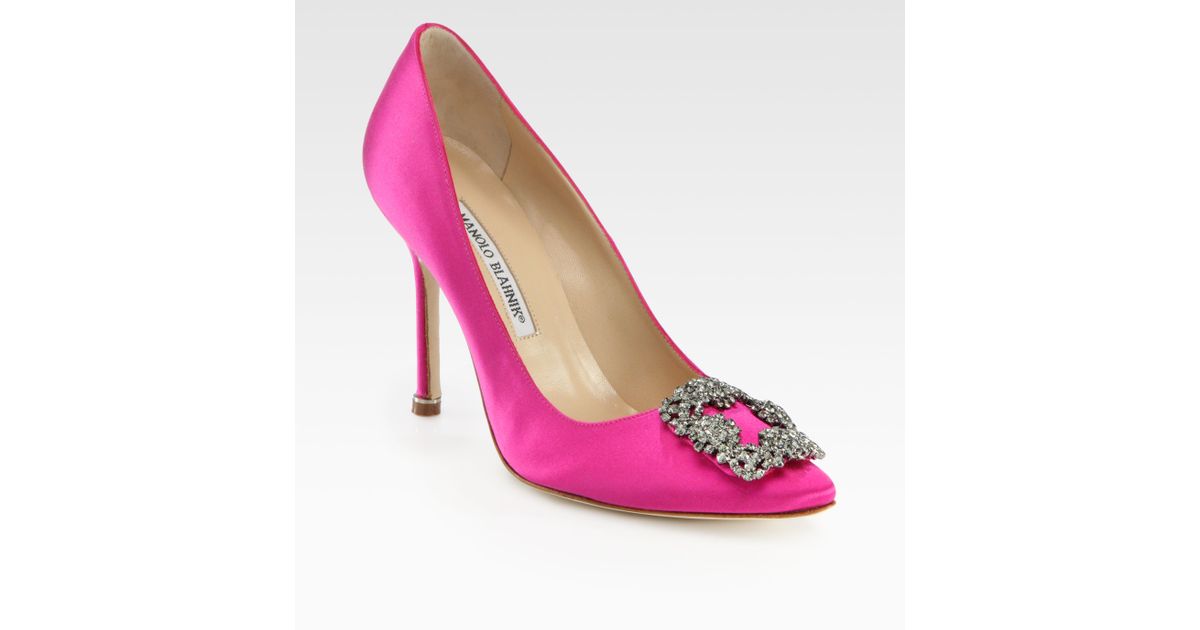 Manolo blahnik Hangisi 105 Satin Pumps in Pink | Lyst