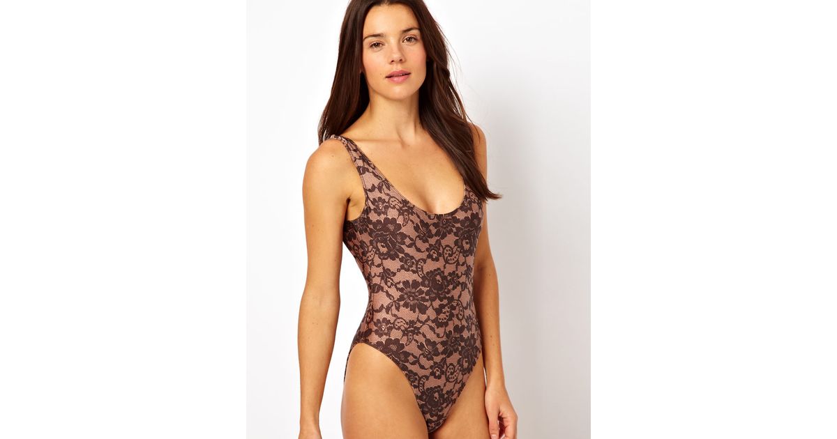 Lyst American Apparel Lace Print Swimsuit In Black 4395