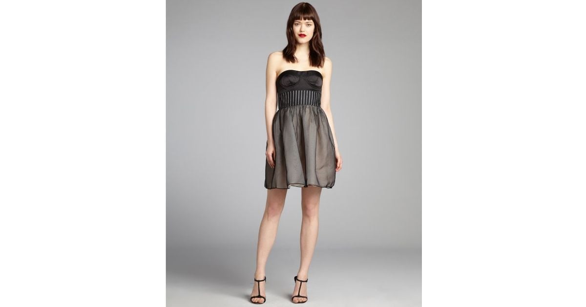 Lyst Vera Lavender Black Silk Organza Flared Bustier Lyst Vera Lavender Black Silk Organza Flared Bustier Strapless Party Dress In