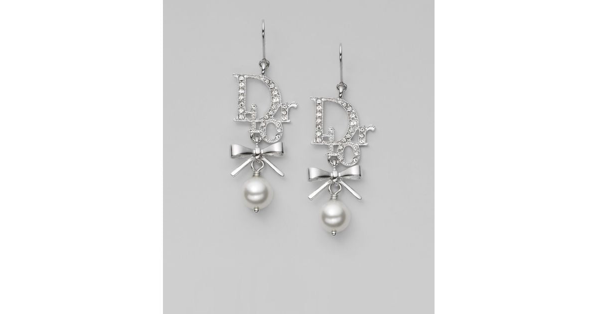 Lyst Dior Logo Bow Drop Earrings In Metallic