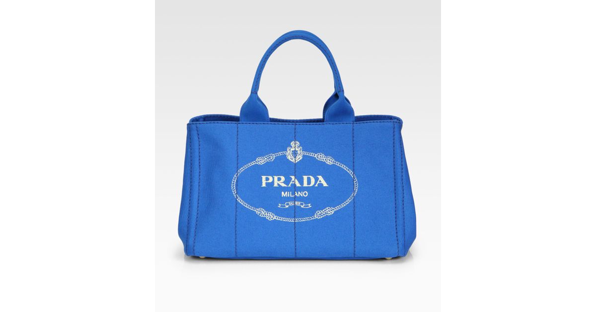 Prada Canvas Logo Print Tote in Blue (azzurro-blue) | Lyst