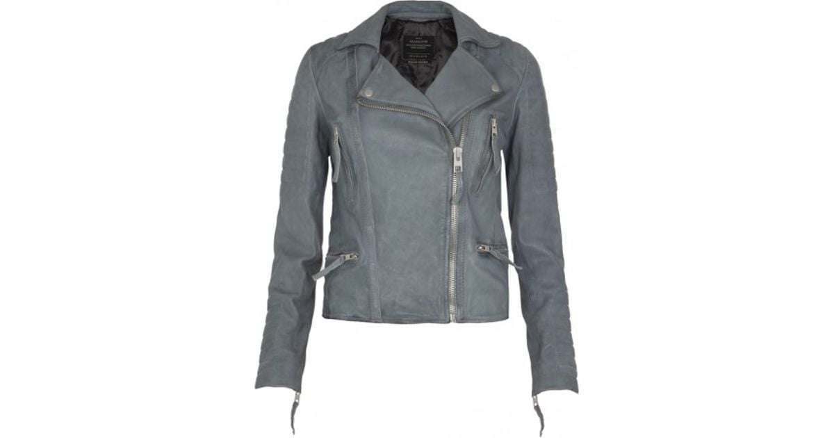 Allsaints Sail Leather Biker Jacket In Blue Lyst