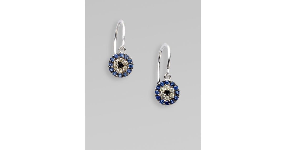 Lyst Sydney Evan Diamond Blue Shire 14k White Gold Evil Eye Lyst Sydney Evan Diamond Blue Shire 14k White Gold Evil Eye Earrings In