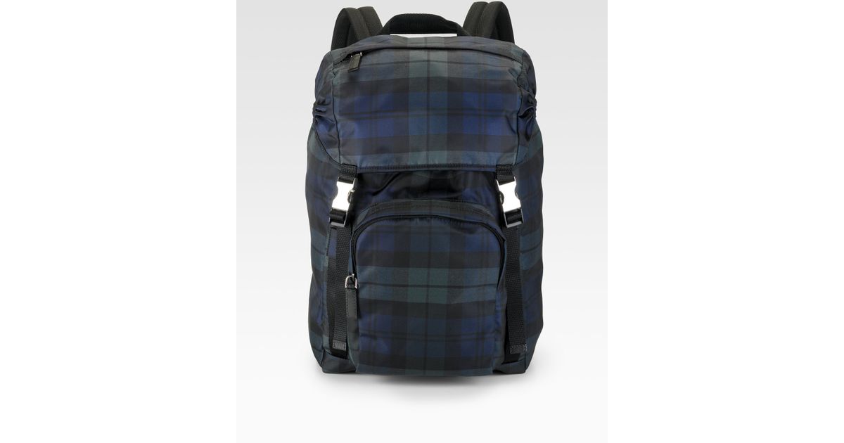 Prada Plaid Nylon Backpack in Blue for Men (black watch) | Lyst