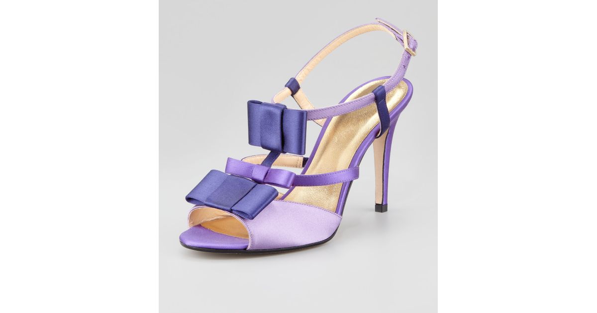 Kate spade new york Twotone Satin Tstrap Bow Sandal in Purple Lyst