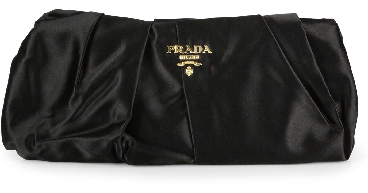 Prada Pleated Satin Clutch in Black (nero-black) | Lyst