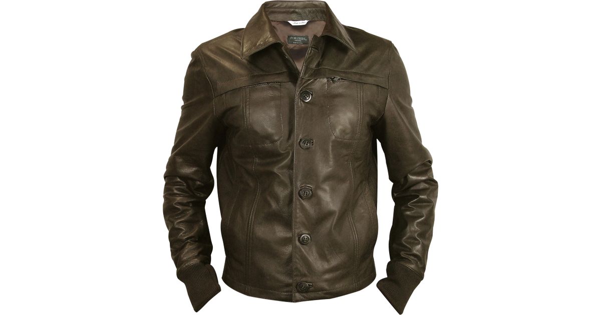 Forzieri Mens Dark Brown Leather Jacket In Green For Men Lyst
