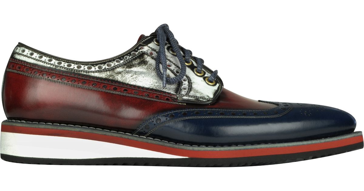 Forzieri Red, White And Blue Leather Wingtip Derby Shoes