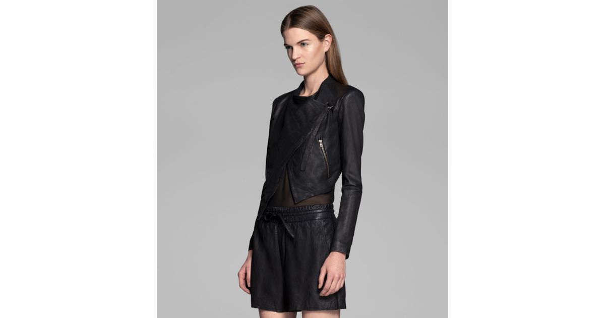 Helmut Lang Washed Leather Cropped Jacket In Black Lyst