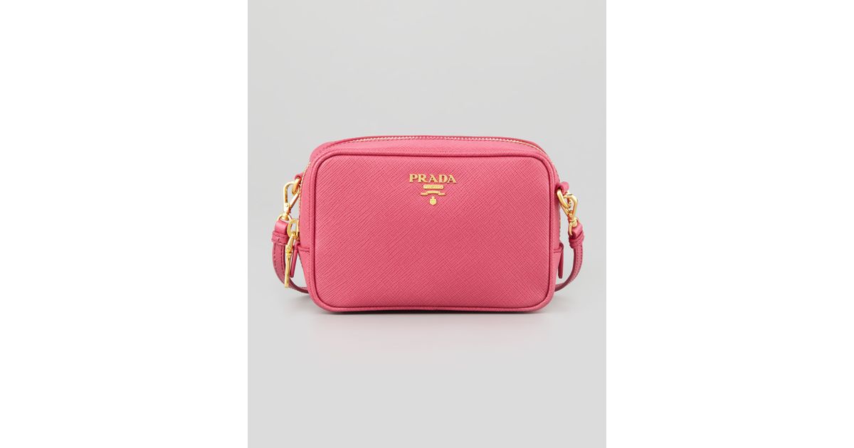 Lyst Prada Saffiano Mini Zip Crossbody Bag In Pink