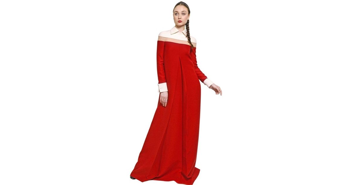 Lyst - Valentino Wool and Silk Drill Organza Insert Dress in Red