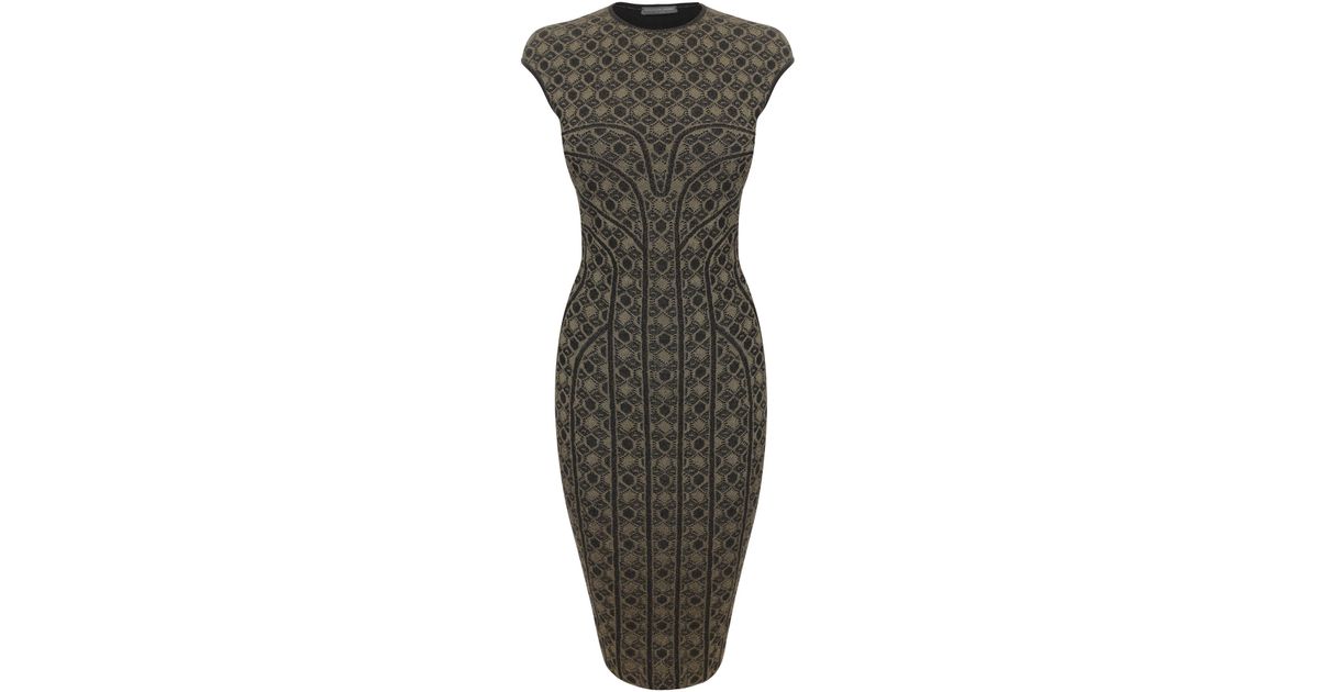 Alexander Mcqueen Metallic Honeycomb Lace Jacquard Pencil Dress In Black Lyst