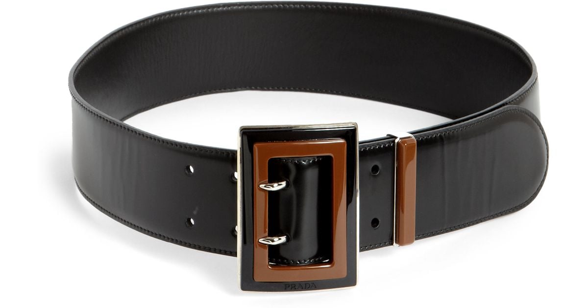 Prada Cinture Patent Leather Belt in Black (BLACK-BROWN) | Lyst  