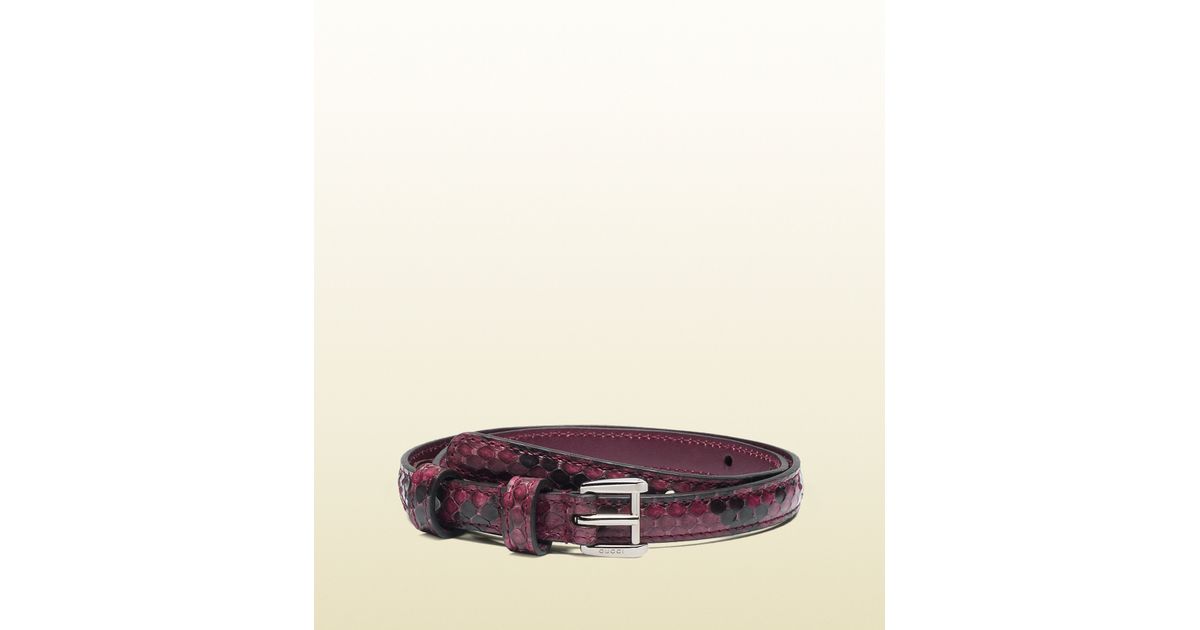 Gucci Bordeaux Python Skinny Belt in Red (bordeaux) | Lyst  