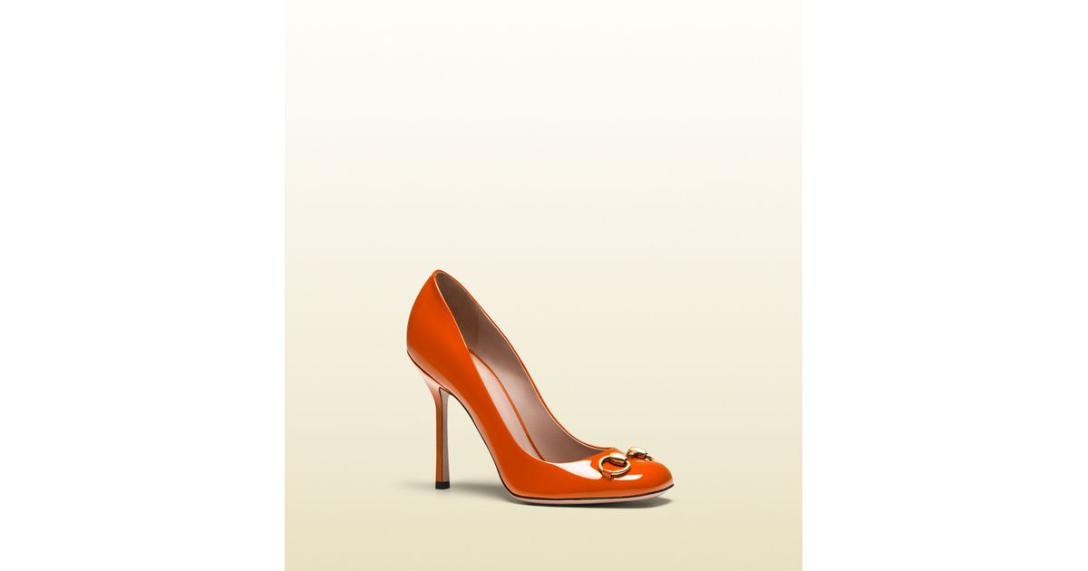 Lyst Gucci Jolene Patent Leather Pump in Orange