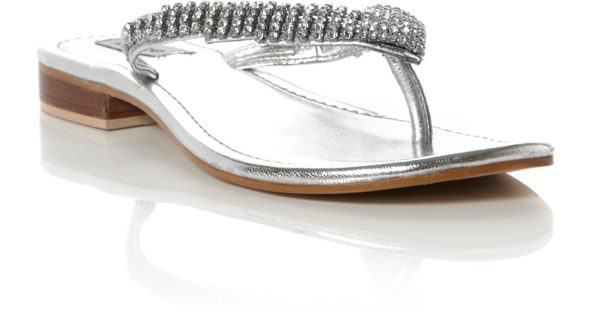 Dune Keeper Diamante Toe Post Flip Flop Sandals in Metallic | Lyst