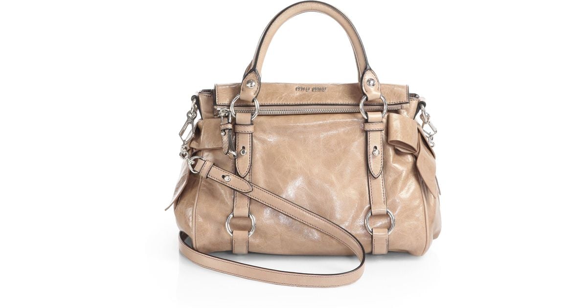 Lyst - Miu Miu Vitello Lux Mini Bow Satchel in Natural