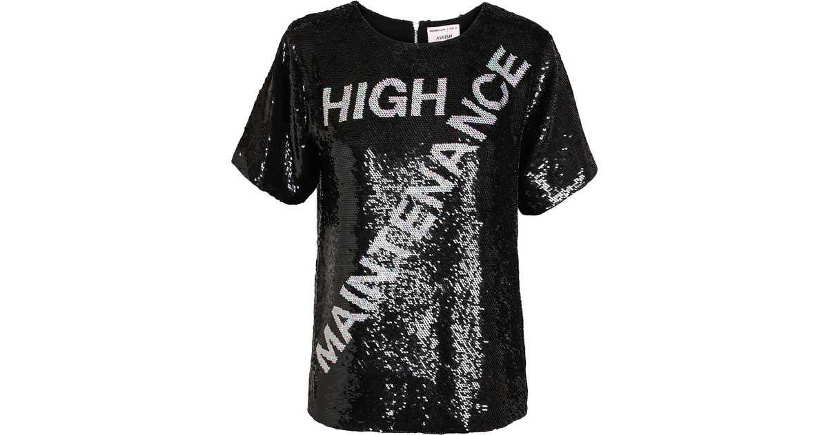 Ashish High Maintenance Sequin Tshirt in Black | Lyst