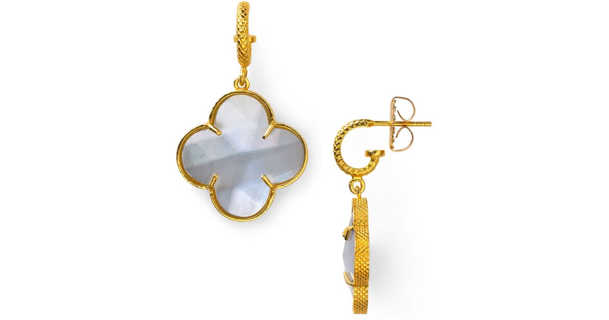 Lyst Cia Leets Mother Of Pearl Clover Earrings In White