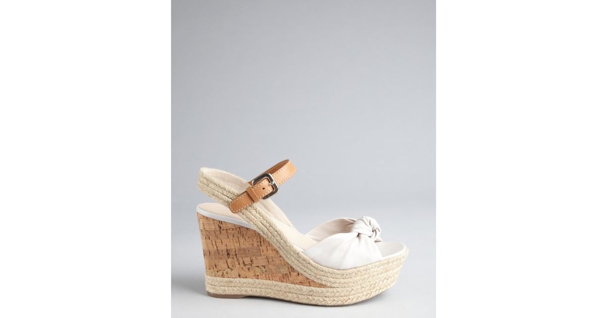 Lyst - Prada Sport Ivory Leather Knotted Cork and Jute Wedge Sandals in