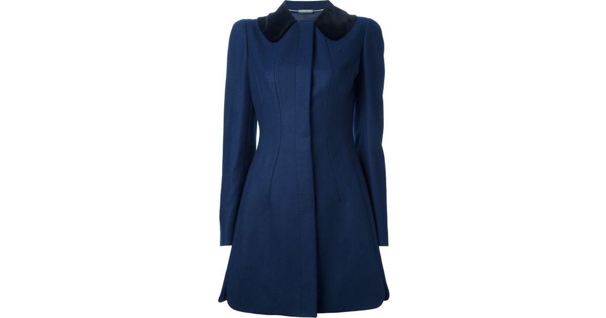 Lyst - Alexander mcqueen Velvet Collar Coat in Blue