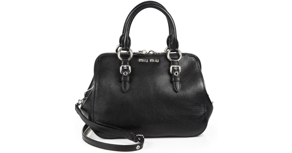 Lyst Miu Madras Top Handle Bowling Bag In Black